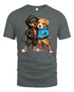 Hip Hop Puppy Duo Hoodie Street Style Cute Friends Graphic Tee - gray t-shirt on white background