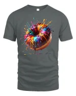 Color Splash Donut Art Tee with Vibrant Dripping Paint Design - gray t-shirt on white background