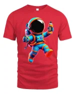 Color Splash Astronaut Tee with Vibrant Space Art Graphic - red t-shirt on white background