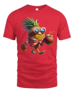 Tropical Pineapple Vacation Tee with Fun Cool Fruit Cartoon Art - red t-shirt on white background
