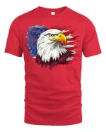 Patriotic Eagle Tee with Bold American Flag Graphic Artwork - red t-shirt on white background