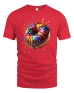 Color Splash Donut Art Tee with Vibrant Dripping Paint Design - red t-shirt on white background