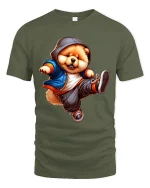 Hip Hop Cool Dog Hoodie Style Street Dance Cartoon Graphic Tee - military green t-shirt on white background