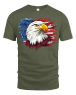 Patriotic Eagle Tee with Bold American Flag Graphic Artwork - military green t-shirt on white background