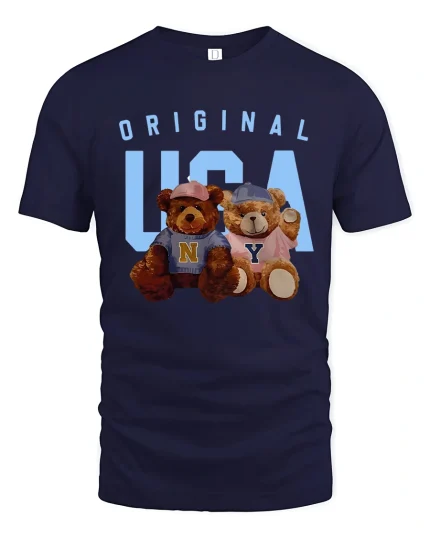 Original USA Teddy Bears College Style Graphic Tee - navy t-shirt on white background