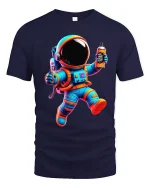 Color Splash Astronaut Tee with Vibrant Space Art Graphic - navy t-shirt on white background