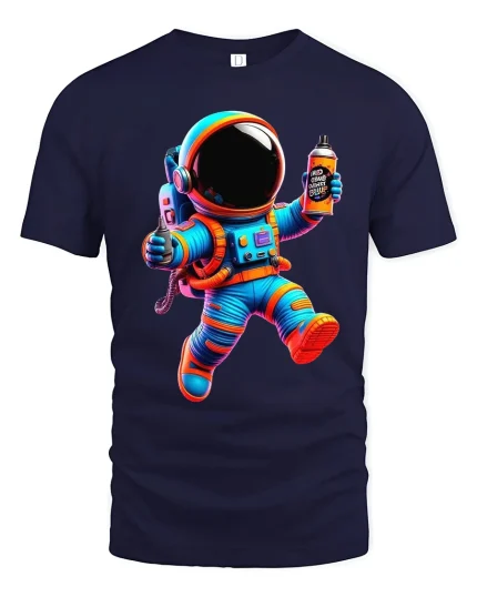 Color Splash Astronaut Tee with Vibrant Space Art Graphic - navy t-shirt on white background