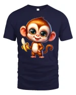 Cute Banana Monkey Tee with Big Eyes Adorable Cartoon Art - navy t-shirt on white background