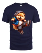 Hip Hop Cool Dog Hoodie Style Street Dance Cartoon Graphic Tee - navy t-shirt on white background