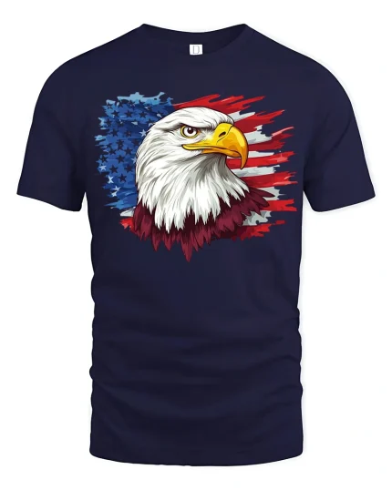 Patriotic Eagle Tee with Bold American Flag Graphic Artwork - navy t-shirt on white background