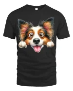 Cute Happy Dog Tee with Playful Cartoon Face and Fun Style - black t-shirt on white background