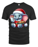 Cute Christmas Elephant Tee with Milk Cookies Holiday Cheer - black t-shirt on white background