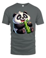 Cute Panda Bamboo Tee with Adorable Smiling Cartoon Style - gray t-shirt on white background