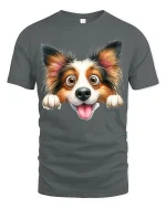 Cute Happy Dog Tee with Playful Cartoon Face and Fun Style - gray t-shirt on white background