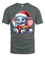 Cute Christmas Elephant Tee with Milk Cookies Holiday Cheer - gray t-shirt on white background