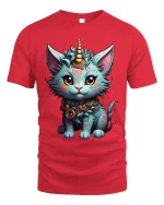 Mystical Cat Unicorn Tee with Fantasy Style and Magical Charm - red t-shirt on white background