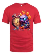 Funny Colorful Fish Tee with Alarm Clock and Artistic Style - red t-shirt on white background
