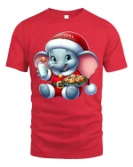 Cute Christmas Elephant Tee with Milk Cookies Holiday Cheer - red t-shirt on white background