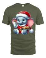 Cute Christmas Elephant Tee with Milk Cookies Holiday Cheer - military green t-shirt on white background