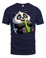 Cute Panda Bamboo Tee with Adorable Smiling Cartoon Style - navy t-shirt on white background