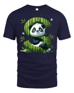 Cute Panda Letter S Tee with Bamboo Art and Playful Cartoon - navy t-shirt on white background