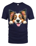 Cute Happy Dog Tee with Playful Cartoon Face and Fun Style - navy t-shirt on white background