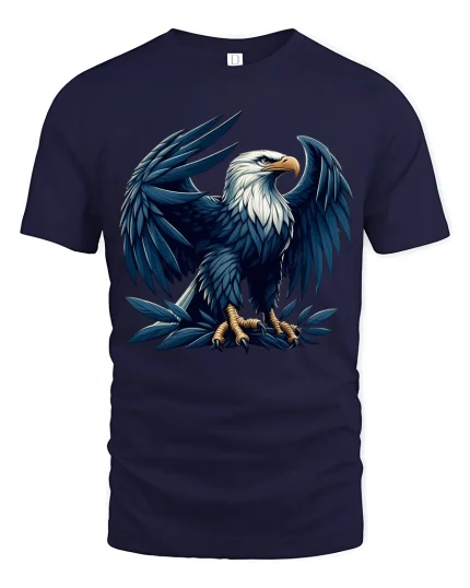 Majestic Eagle Tee with Powerful Wings and Bold American Style - navy t-shirt on white background