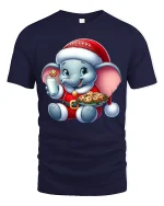 Cute Christmas Elephant Tee with Milk Cookies Holiday Cheer - navy t-shirt on white background