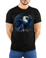 Majestic Eagle Tee with Powerful Wings and Bold American Style - model wearing black tee with hands behind back