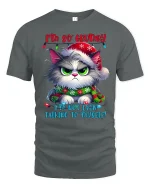 Funny Grumpy Cat Tee with Holiday Humor and Cute Angry Style - gray t-shirt on white background