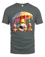 Cute Ice Cream Gnome Reading Tee with Colorful Sweet Art Print - gray t-shirt on white background
