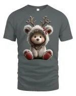 Cute Reindeer Bear Tee with Cozy Winter Hoodie and Soft Style - gray t-shirt on white background