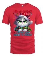 Funny Grumpy Cat Tee with Holiday Humor and Cute Angry Style - red t-shirt on white background
