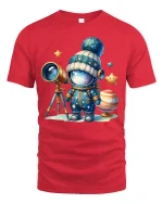 Cute Space Explorer Tee with Telescope and Adorable Astronaut - red t-shirt on white background