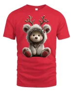 Cute Reindeer Bear Tee with Cozy Winter Hoodie and Soft Style - red t-shirt on white background