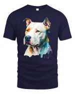 Watercolor Pitbull Art Tee with Colorful Bold Dog Illustration - navy t-shirt on white background