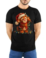 Cute Crochet Tiger Tee with Christmas Lights and Cozy Style - model wearing black tee with hands behind back