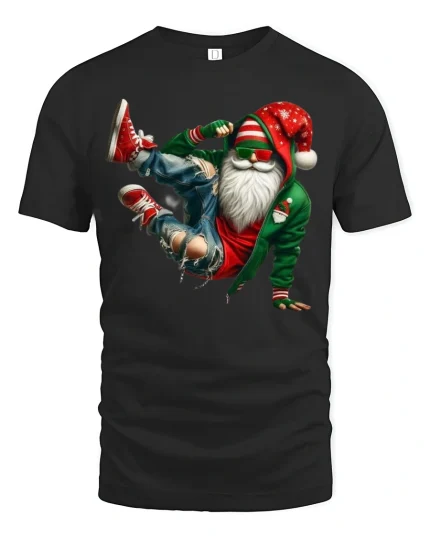 Breakdance Santa Cool Style Christmas Graphic Holiday Tee - black t-shirt on white background