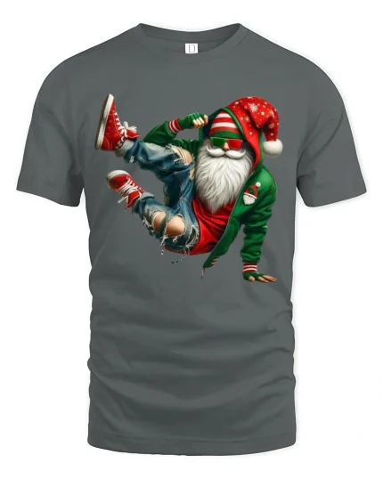 Breakdance Santa Cool Style Christmas Graphic Holiday Tee - gray t-shirt on white background