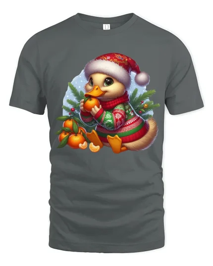 Christmas Duck Tee Cute Holiday Sweater Orange Fruit Design - gray t-shirt on white background