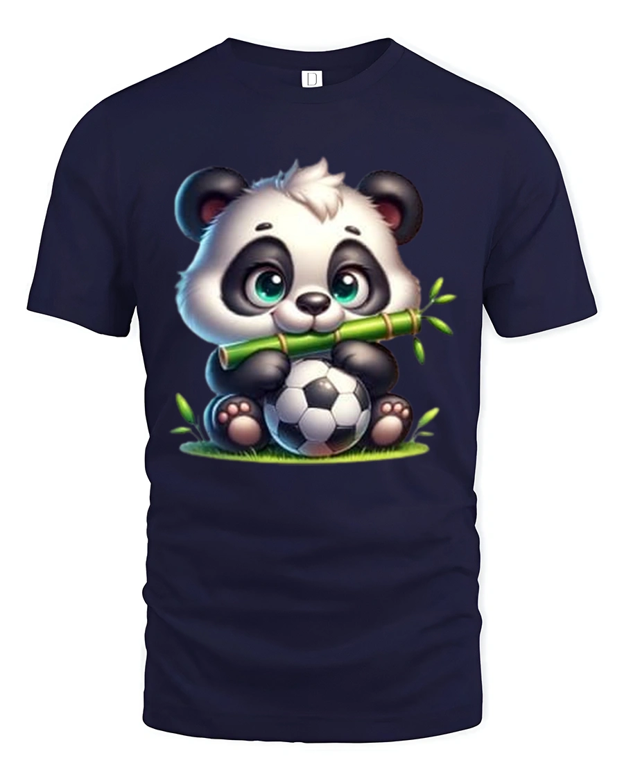 Cute Panda Soccer Tee with Bamboo and Adorable Sports Artwork - 1 Cute Panda Soccer Tee with Bamboo and Adorable Sports Artwork - navy t-shirt on white background