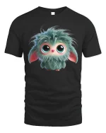 Cute Fluffy Monster Tee With Big Eyes Soft Mood Charm - black t-shirt on white background