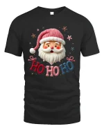 Ho Ho Ho Santa Claus Tee With Cute Cozy Holiday Cheer - black t-shirt on white background