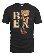 Cute Bear Letter Tee With Playful Cartoon Style Art - black t-shirt on white background