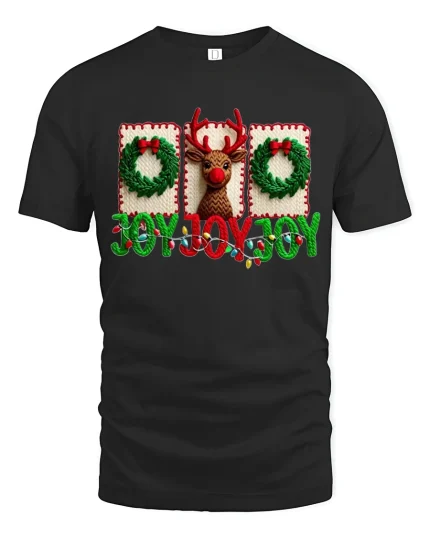 Joyful Christmas Reindeer Graphic Tee With Festive Holiday Charm - black t-shirt on white background