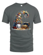 Whimsical Treasure Gnome Graphic Tee With Ocean Shell Fantasy Art - gray t-shirt on white background