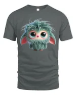 Cute Fluffy Monster Tee With Big Eyes Soft Mood Charm - gray t-shirt on white background