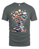 Creative Book Explosion Tee With Bright Ideas And Knowledge - gray t-shirt on white background