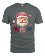 Ho Ho Ho Santa Claus Tee With Cute Cozy Holiday Cheer - gray t-shirt on white background