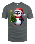 Cute Christmas Penguin Tee With Cozy Holiday Cheer - gray t-shirt on white background